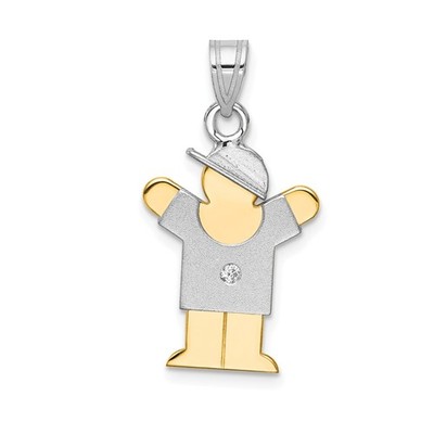 14k Bicolor Gold Junge Anhänger Diamant Akzent Charm für Mütter Familie Schmuck
