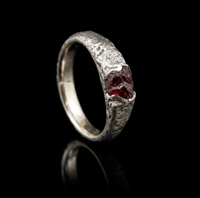 Raw Garnet Vintage Signet Mens Ring, 925 Sterling Silver Handmade Artisan Ring