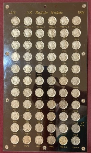 1913-38 BUFFALO NICKELS - COMPLETE SET IN DISPLAY CASE - ALL NATURAL DATES!