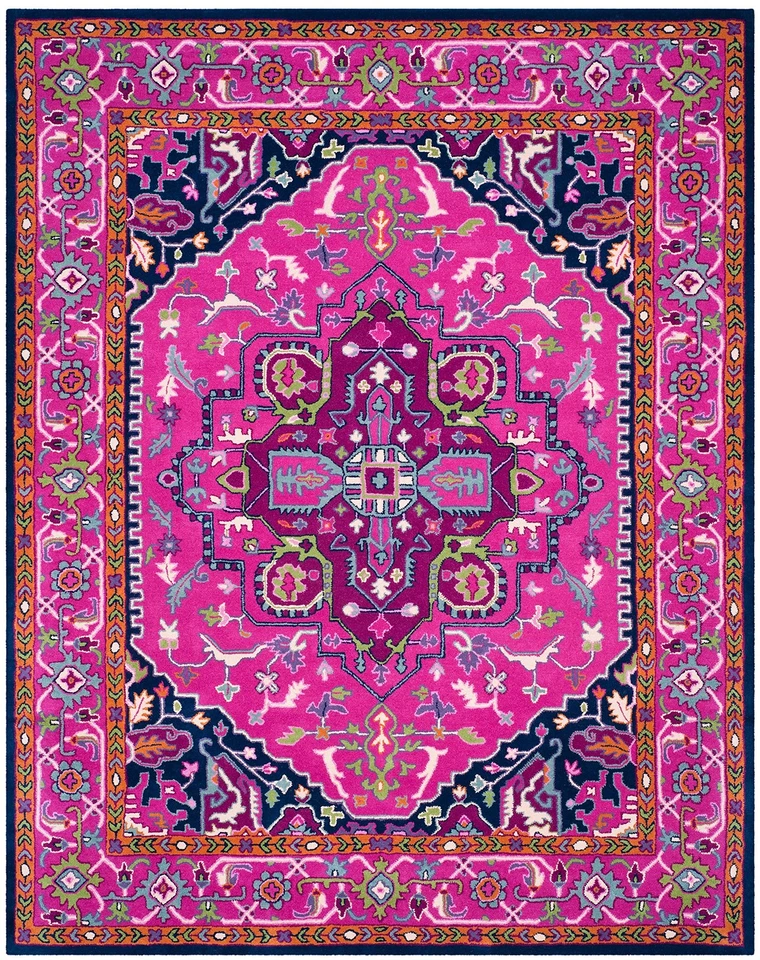 Colección Bellagio 6' x 9' Rosa/Azul Marino BLG541C Medallón Hecho a Mano Premium Wo... Foto 2 de 4