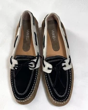 NEW Vaneli Women's suede drivers moccasins size 7.5 A Narrow black taupe ivory