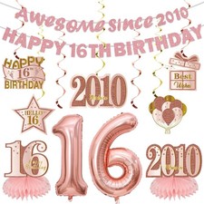 11PCS 16th Birthday Decorations for Girls, Pink Rose Gold Awesome Since 2010 ...
