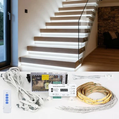 Motion Sensor LED Stair Lights Kit 16 Steps 1m COB Light Bars Daylight Sensor - Image 1 of 4
