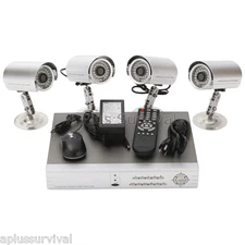 4 Channel Video Surveillance System DVR Cameras Cables Complete Security Kit