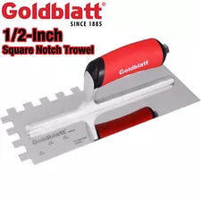 Goldblatt 1/2" Square Notch Trowel Premium Stainless Steel with Soft Grip Handle
