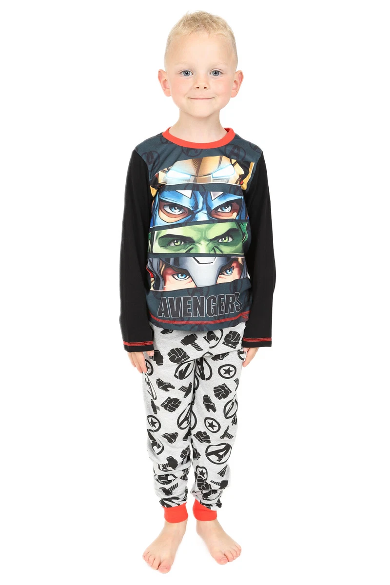 Marvel Boys Avengers Hulk Iron Man Captain America Thor Pyjamas Black w21