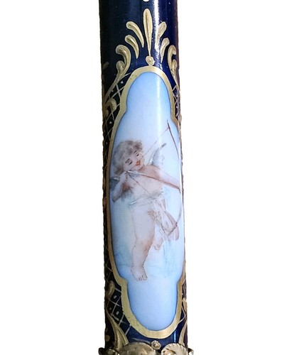 Mango de caña/sombrilla de porcelana de Viena levantada en oro Sevres vintage - Imagen 4 de 15