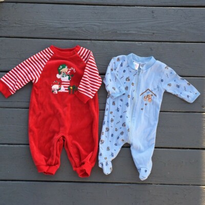 One Piece Sleeper Infant 3 to 6 months Christmas Holiday Toys Puppies Set of Two