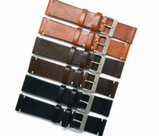 22mm Black or Brown Genuine Leather Classic Watch Band Handmade Silver Buckle