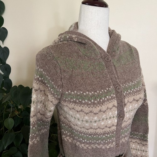 Vintage Y2k Abercrombie & Fitch Lambswool Long Hooded Cardigan sz S Fair Isle - Picture 4 of 11