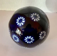 Hand Molded Painted Cobalt Blue White Ceramic Carpet Ball Orb Home Decor 3 1/4"
