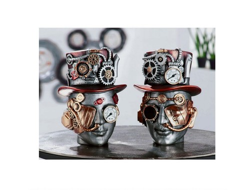 Statua Decorativa Steampunk Decorazione Industriale Stile Argento Poliresina - Foto 95 di 106