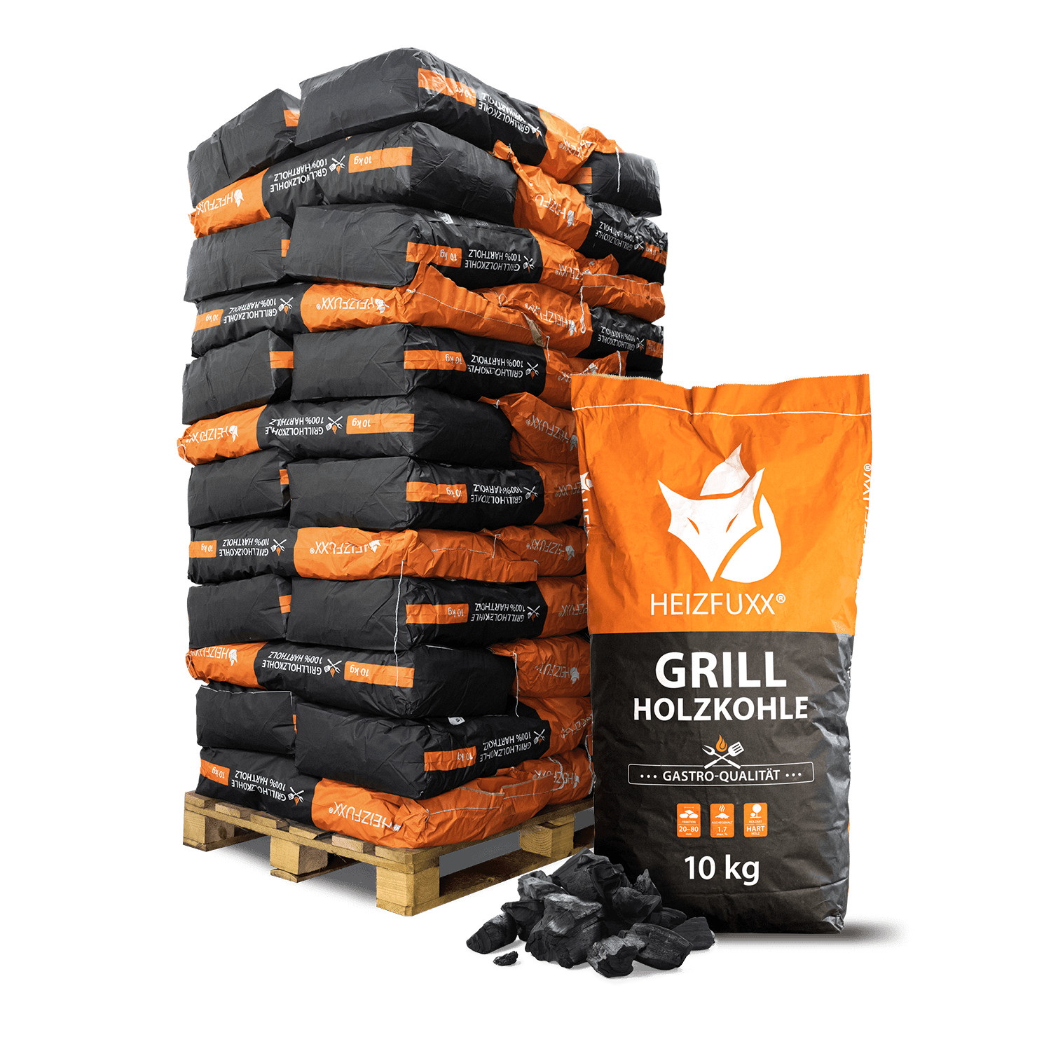 Holzkohle Grillkohle Buche Gastro BBQ Qualität Öko 10kg x 36 Sack 360kg Palette