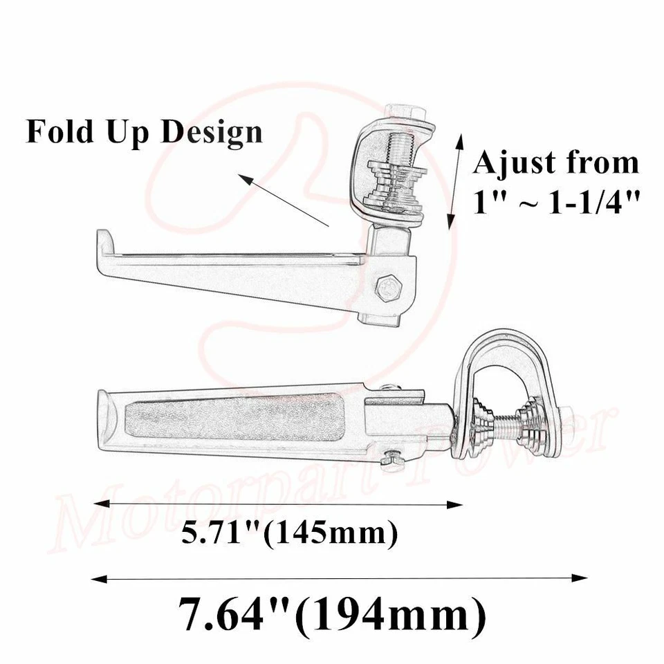 1" 1-1/4" U-clamp Foot Pegs Rests Highway Engine Crash Bar para Harley Motorcycle - Imagem 4 de 4