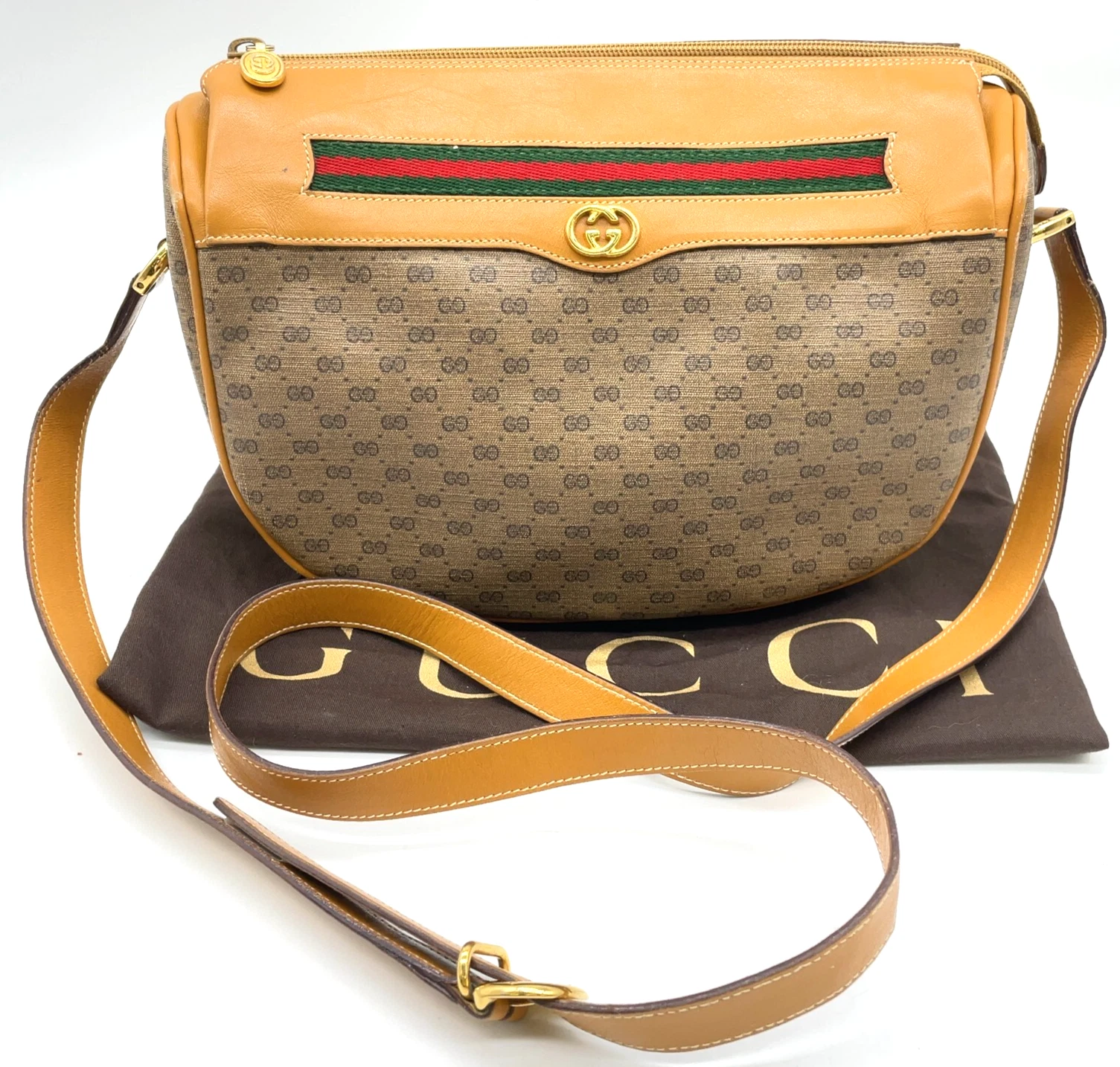 Authentique sac à bandoulière Gucci Micro GG Sherry Line cuir marron NS041282