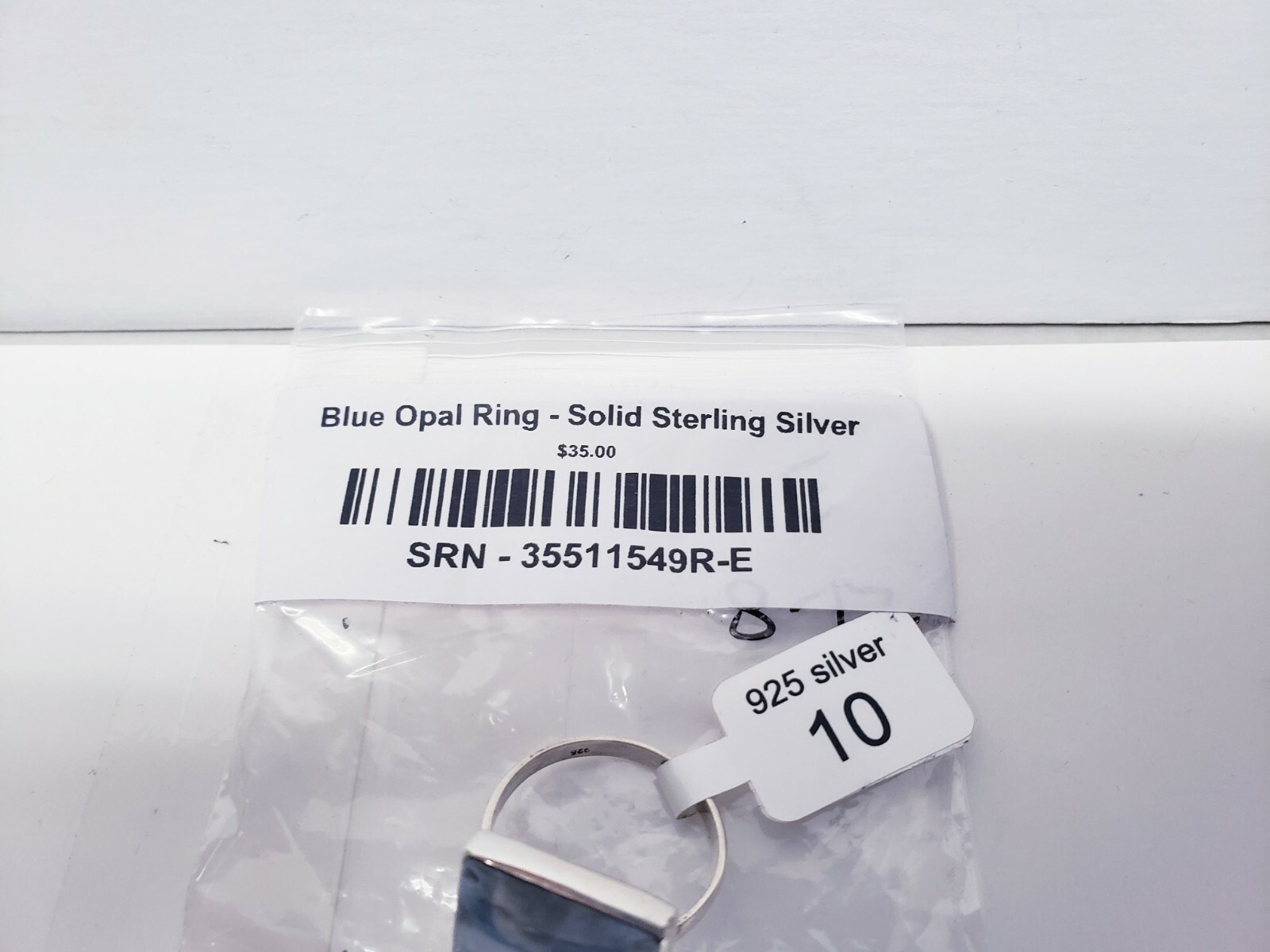 Solid Sterling Silver Blue Opal Square Ring - image 2