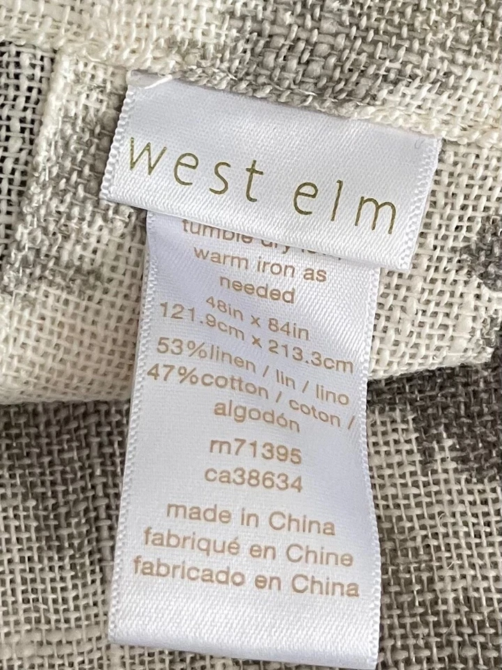 West Elm Beige Pattern Linen/Cotton  48x84"  Unlined Curtain ONE Panels - Image 4 of 4