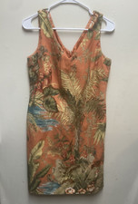 Talbots Petites Vintage Sleeveless Sheath Dress Coral/Multi Size 10 Knee Length