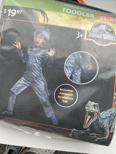 Costume Halloween Velociraptor Blu Classico Jurassic World Bambino 3T 4T - Foto 2 di 3