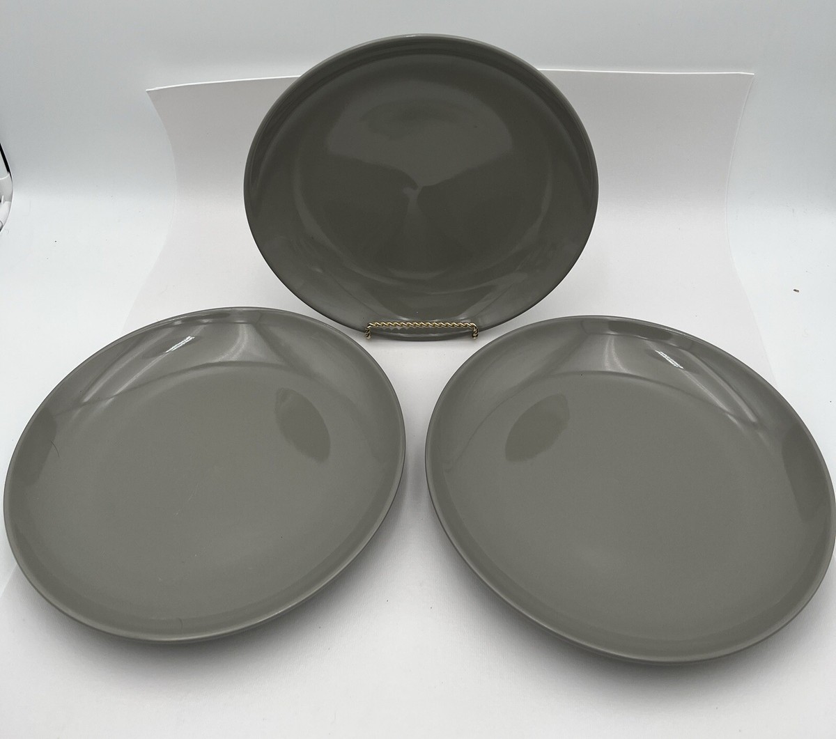 (3) Project 62 Gray Dinner Plates Set Target Glossy Smooth Stoneware Dishes  Lot
