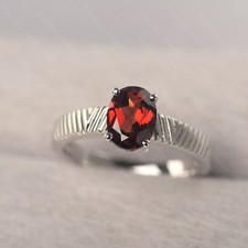 Natural Garnet Ring 925 Sterling Silver Ring Oval Cut Ring Gift for Women.