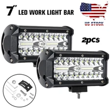 Pair 7inch LED Flood Spot Combo Fog Lamp Offroad Driving Truck Work Light Bar