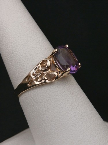 Impresionante anillo solitario de amatista de oro amarillo de 10 K. ¡Haz una oferta! #2640 - Imagen 3 de 6