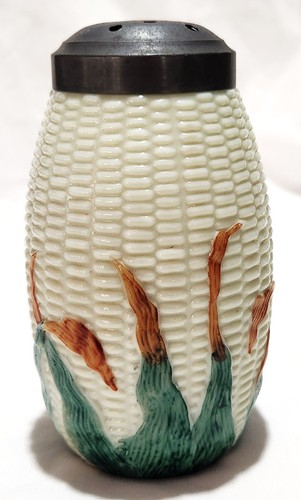 C1889 Joseph Locke Libby Glass Maize Corn Painted Sugar Shaker Caster Muffineer