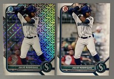 Two 2022 Bowman Julio Rodriguez: Chrome Mega Mojo Refractor #BCP-45, Paper Base