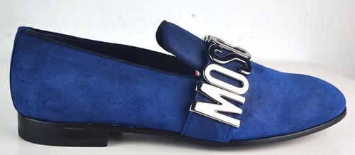 Mocasines MOSCHINO con logotipo mocasines hombre diseñador cuero zapatos azul talla 42 NUEVO - Imagen 17 de 19
