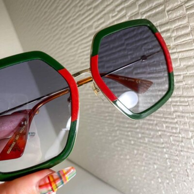 NEW Gucci Green Red Stripe Sunglasses 100% Authentic Gucci GG0003SN Polarized Striped Leg Sunglasses – Designer  main image 3