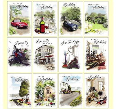 BGC STUDIOS PACK OF 12 Birthday Cards - Multipack Assorted - Men Male Car Boat Bike Card