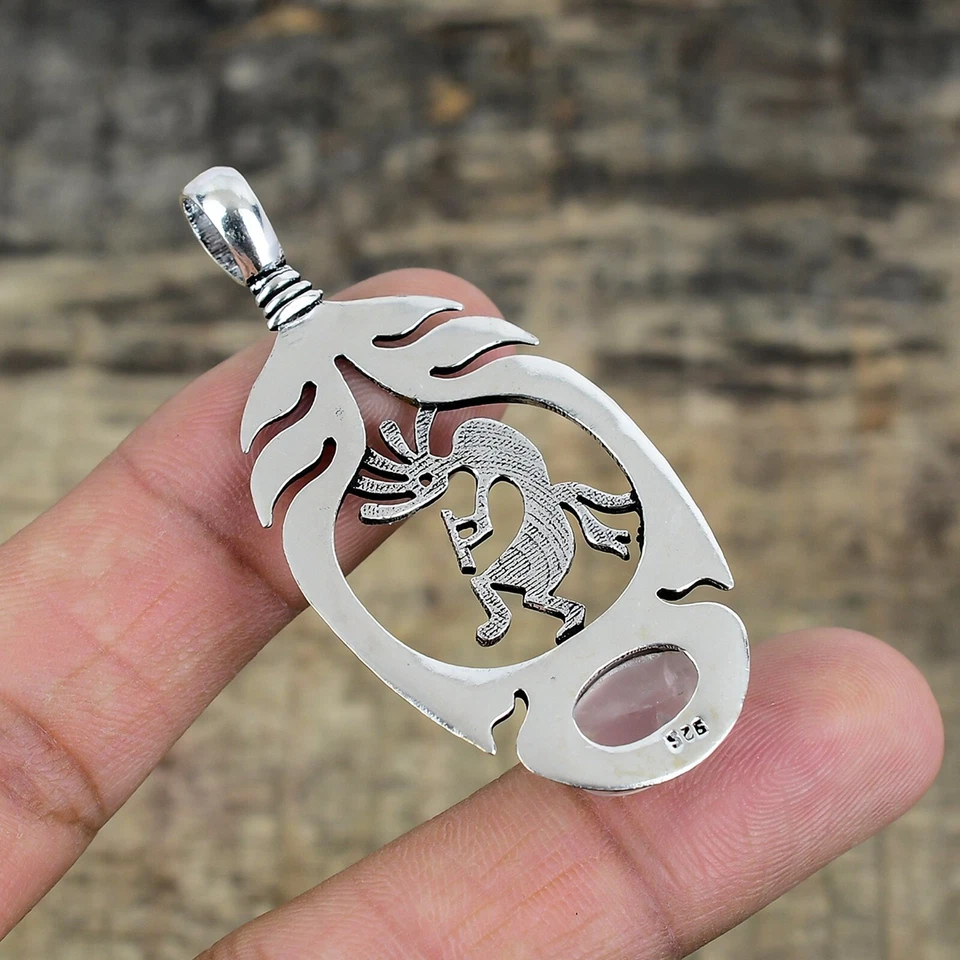 Quarzo Rosa Fatto a Mano 925 Argento Sterling Ciondolo Gioielli Per Fidanzamento - Immagine 4 di 4