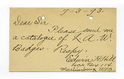 Martinsburg WV Berkeley County, 1890's business postcard, Edwin H. Hill
