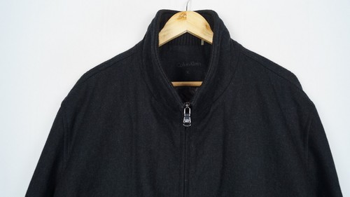 CALVIN KLEIN Men's Coat Size XL Black Wool High Neck Full Zip Pockets s11210 - Picture 4 of 8