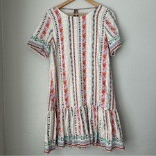 Anthropologie DUET Tildie Embroidered Tunic Dress multi color Tassel Small