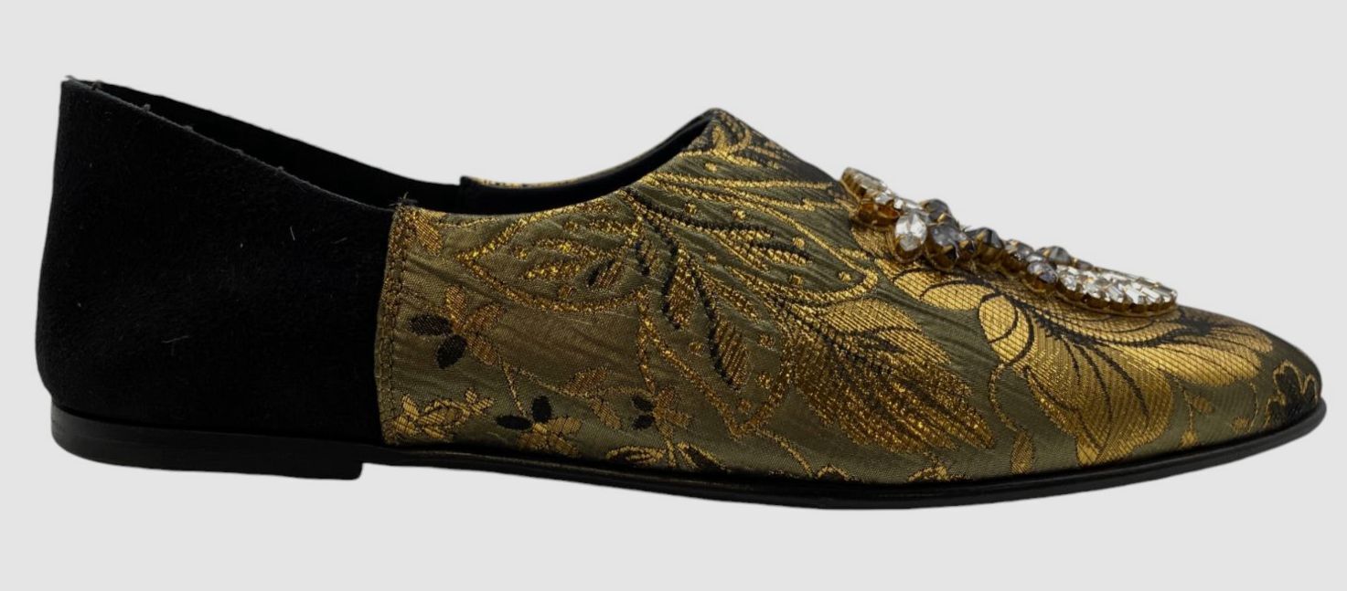 PANTOFOLA D’ORO Dolce & Gabbana Ciabatta Uomo Oro Jason Damascato Jacquard Scarpa Destra Solo Taglia 10
