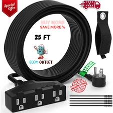 Outdoor Extension Cord 25 Ft with 3 Outlets, 14/3 SJTW 3 Prong Grounded Power Co