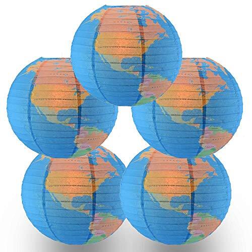 Quasimoon 14" Geographical World Map Earth Globe Paper Lantern by PaperLanter... - Picture 2 of 6