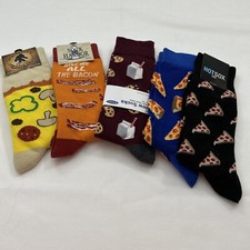 Five Pair of Novelty Socks Food Pizza Bacon Cookies Men  s One Size New  