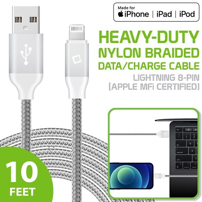 10-Feet Nylon Braided Apple (MFi-Certified) Lightning Data Sync Charge Cable