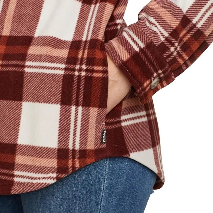 NUEVO CON ETIQUETAS Eddie Bauer Mujer Microfleece Camisa Chaqueta Marrón Cuadros Talla M $75 H313 Foto 4 de 4