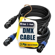 DMX Cable 25 ft 2 Pack - 3 Pin Multi-Color Coded Cables for Professional DMX5...