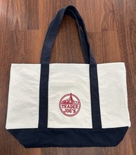 Trader Joe's Reusable Canvas Eco Tote Bag Heavy Duty Bag Blue White