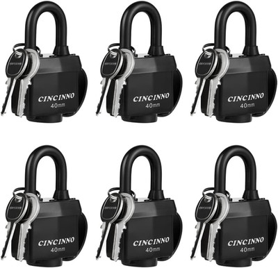 Weatherproof Padlocks for Outdoor Use, 6 Pack Keyed Alike Padlocks with 1-9/16'' 
