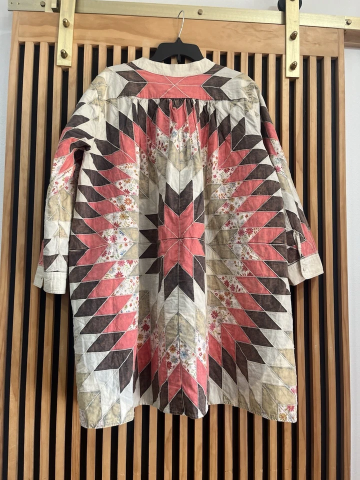 Blusa túnica boho acolchoada veludo azul patchwork G/XL Grannycore Cottagecore - Imagem 4 de 4