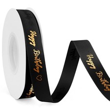 Black Happy Birthday Grosgrain Ribbon Gift Wrapping Decor 5/8 Inch x 25 Yards