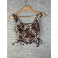 Altar'd State Floral Tapestry Corset Top Lace Up Sides Multi Color XXS PTA17673