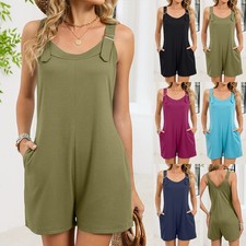 Ladies Overalls Dungarees Strappy Summer Shorts Pocket Loose Jumpsuit Playsuits