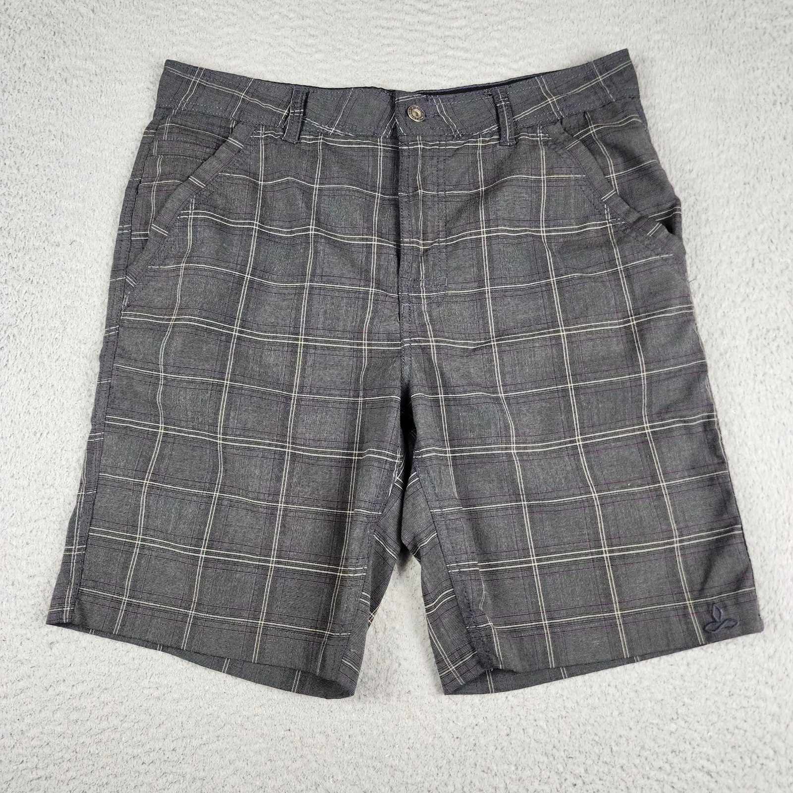 Prana Shorts Mens 32 Gray Plaid Chino Casual Outdoors Hiking Fishing